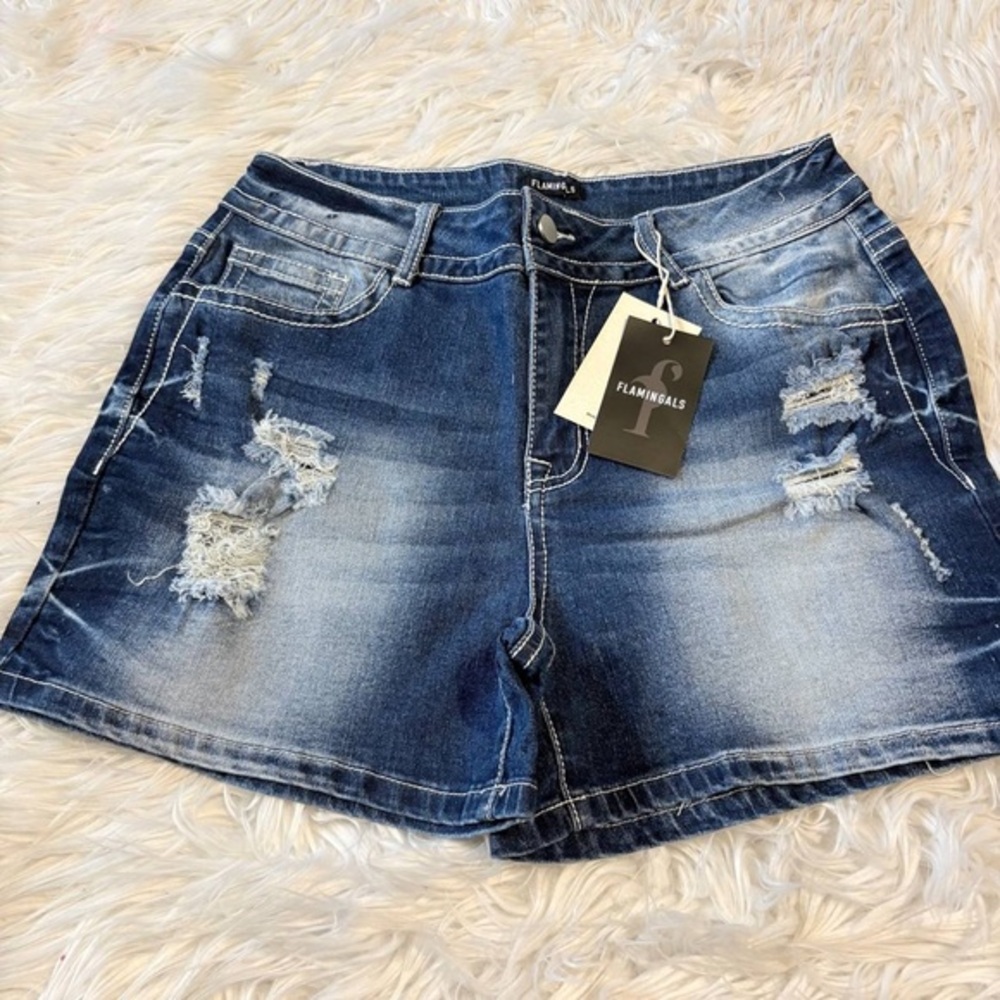 Flamingals back flap pocket Y2K shorts stretchy summer women size L CC13-14